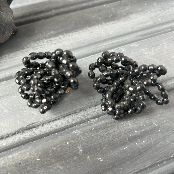 Black Bead Clip-on Earrings - Picture 3 of 8